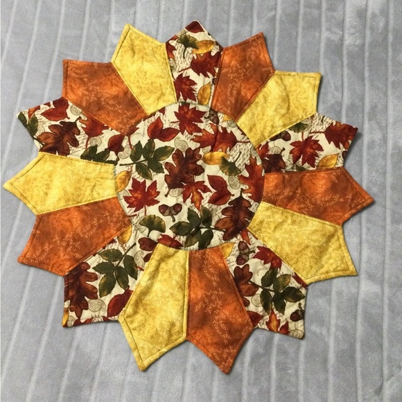 Other - 25” Table Topper Fall Leaves Design and Cardinals Winter on the Reverse Side